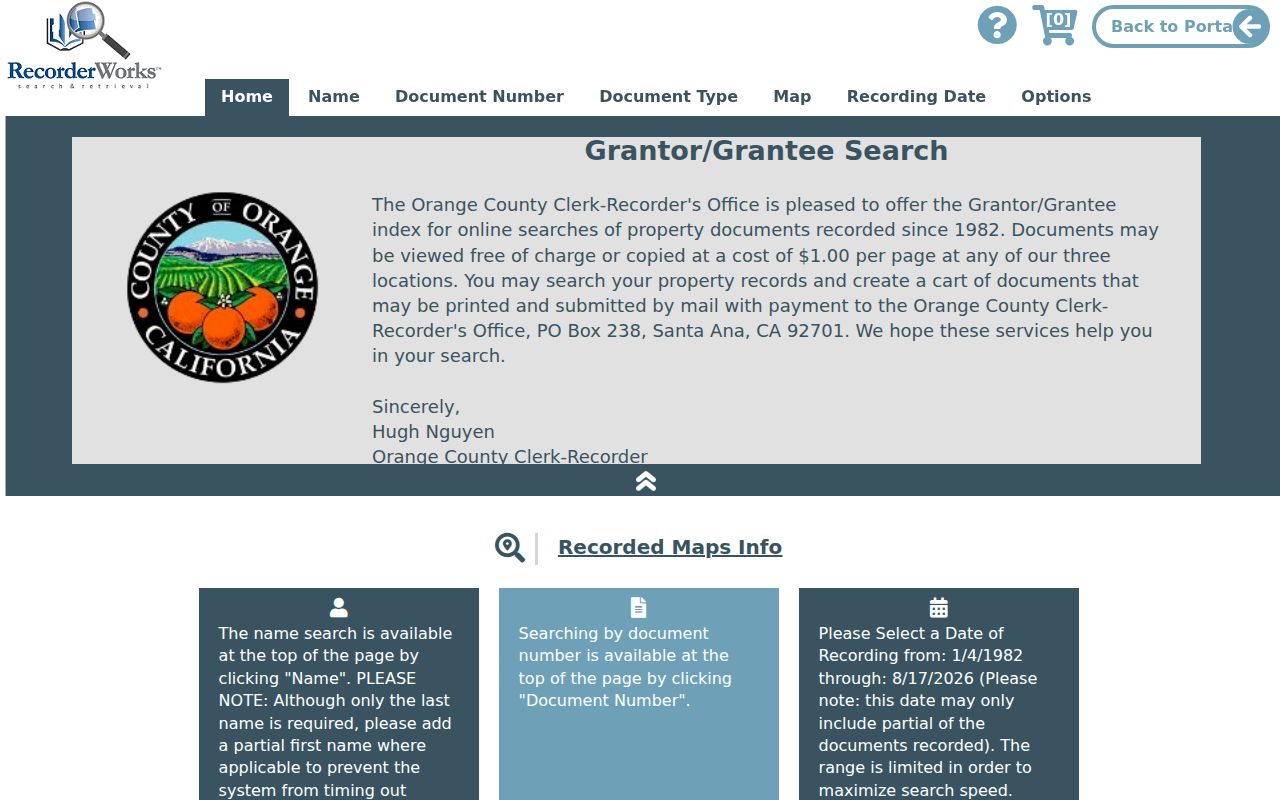 Newport Beach residents directory recorded document index
