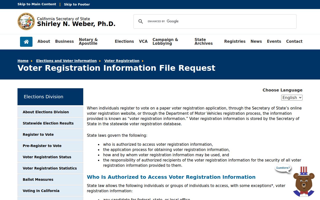 California voter-file request guidance for Newport Beach neighbors research