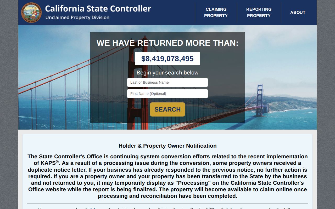 Newport Beach resident lookup California unclaimed property search