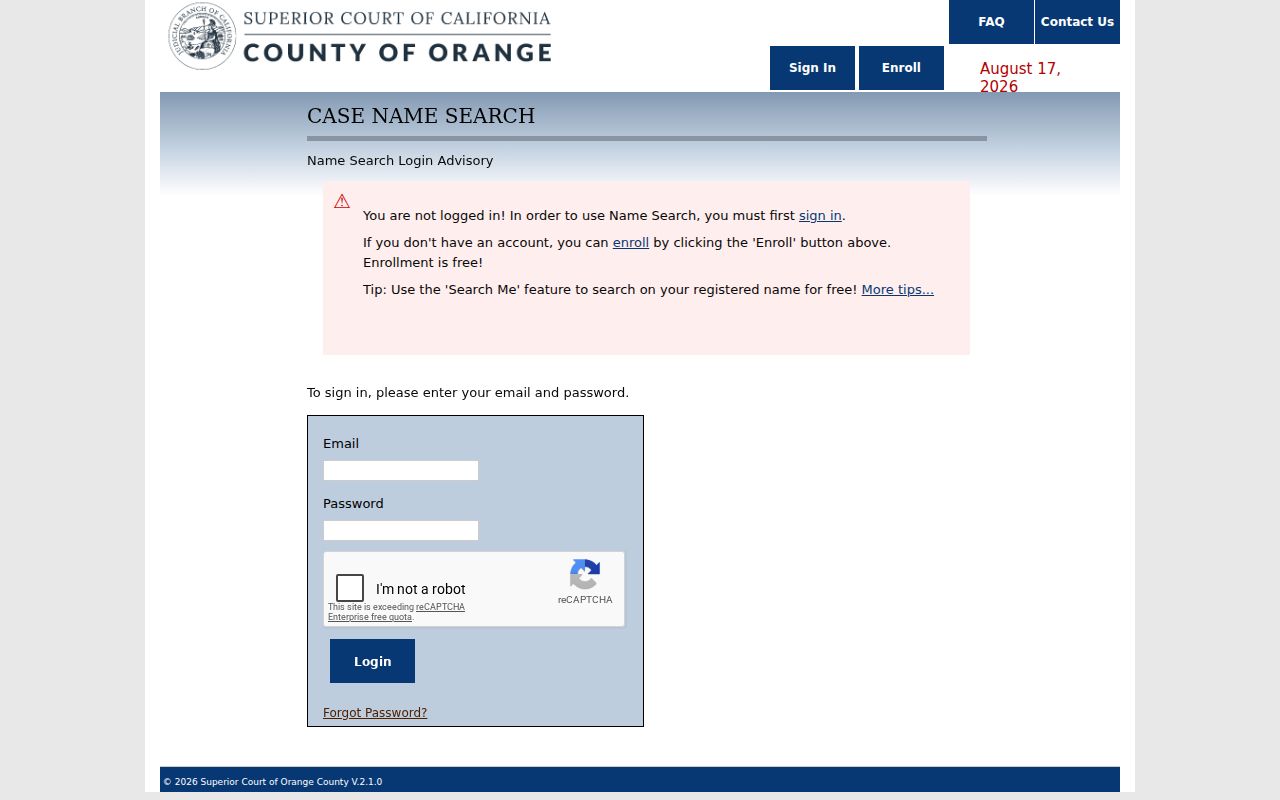 Newport Beach resident lookup Orange County Superior Court name search